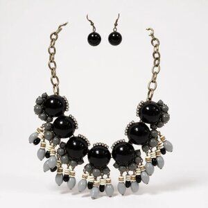 Multi Black grey Lucite bead dangle Necklace Earring set